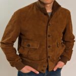 Men's Faux Suede Jacket Casual Jacket Plain Fashion Classic Stand Collar Regular Brown Jacket