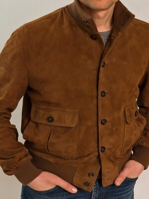 Men's Faux Suede Jacket Casual Jacket Plain Fashion Classic Stand Collar Regular Brown Jacket