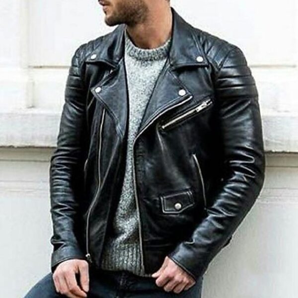 Men's Faux Leather Jacket Fall Solid ColorJacket