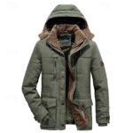 Men's Winter Jacket Fleece Jacket Casual Jacket Thermal Warm Pocket Fleece Jacket Army Green