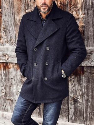 Fashion Classic Plain Pocket Lapel Double Breasted Men's Coat