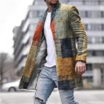Going out Pocket Print Fall & Winter Stand Collar Long Sleeve Overcoat Coat