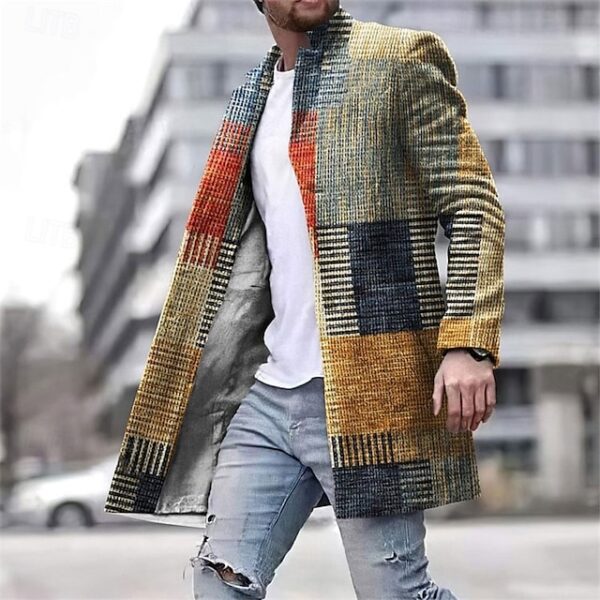 Going out Pocket Print Fall & Winter Stand Collar Long Sleeve Overcoat Coat