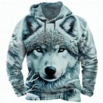 Men's Wolf 3D Hoodies Sweatshirt Long Sleeve Crew Neck Streetwear Blue Drawstring Fall Winter